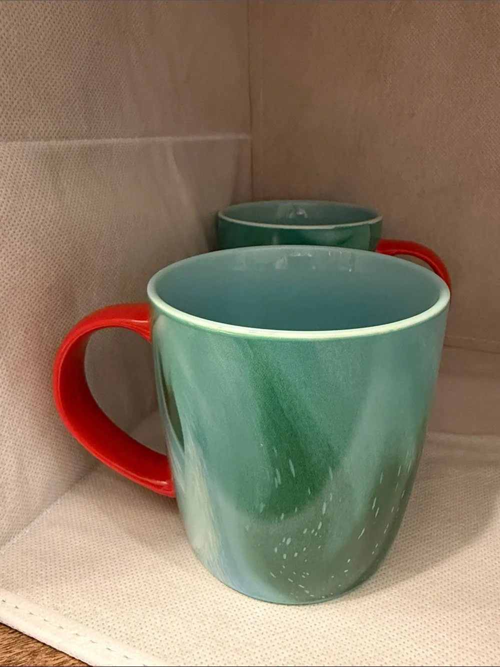 Starbucks Teal Ombre Ceramic Mugs with Red Accent Handle (Pair)
